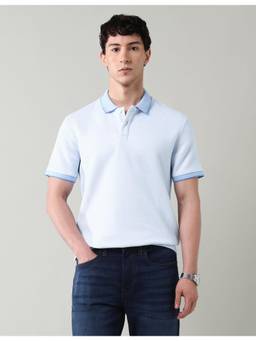 AD By Arvind - Blue Horizontal Striped Slim Fit Polo Shirt