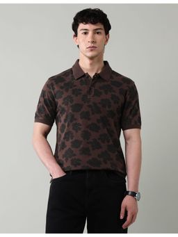 AD By Arvind - Brown Floral Printed Slim Fit Polo Shirt