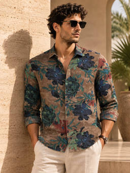 CAHOOT - Men Brown Poly/Spandex Shirt