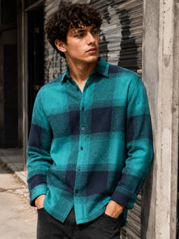 CAHOOT - Men Teal Cotton Blend Shirt