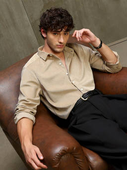 CAHOOT - Men Beige Poly/Spandex Shirt