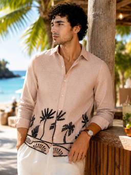 CAHOOT - Men Beige Polyester Shirt