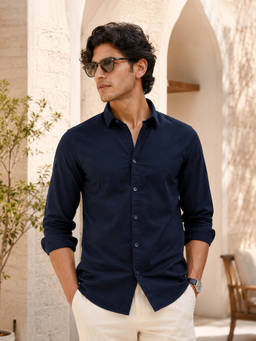 CAHOOT - Men Navy Blue Cotton Shirt