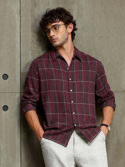 CAHOOT - Men Maroon Cotton Blend Shirt