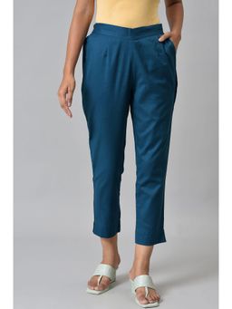Aurelia - Blue Cotton Flax Women Trousers