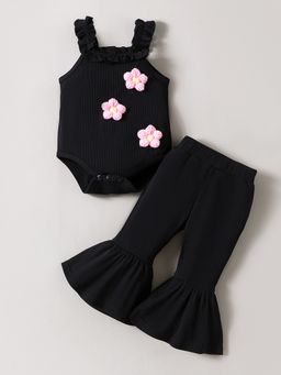 Hopscotch - Girls Black Blossom Ruffle Pant with Top
