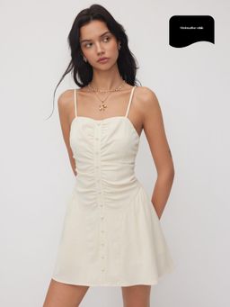 Cider - Square Neck Ruched Button Front Cami Mini Dress