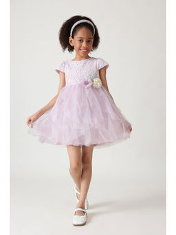 One Friday - Girls Lavender Fitted and Flared Cap Sleeve Laced Dress