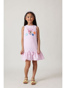 One Friday - Girls Pink A-Line Sleeveless Stripes Dress