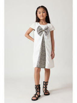One Friday - Girls Off-White A-Line Cap Sleeve Animal Print Dress