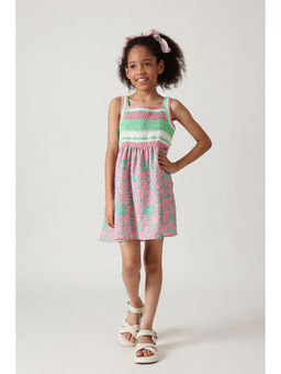 One Friday - Girls Multi-Color Sleeveless Fit and Flare Printed Dress