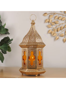 HomeTown - Dazzle Metal and Glass Lantern in Mustard