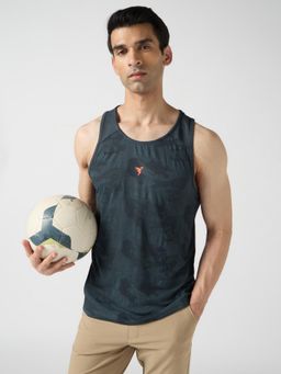 Technosport - Men Grey Jacquard Slim Fit Round Neck Sports Tank Top with Ventmesh