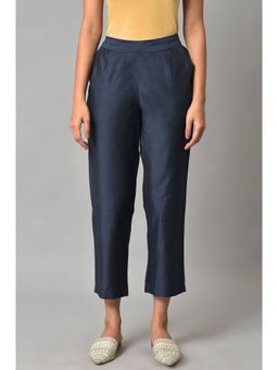 W - Blue Solid Straight Pant