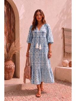 AAREIN - Tie-Dye Tiered Grey Midi Dress