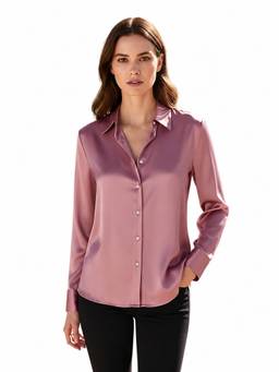 AM SWAN - Women's Premium Regular Fit Solid Satin Pink Shirt