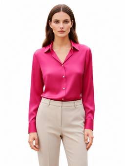 AM SWAN - Women's Premium Regular Fit Solid Satin Pink Shirt
