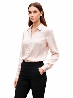 AM SWAN - Women's Premium Regular Fit Solid Satin Pink Shirt
