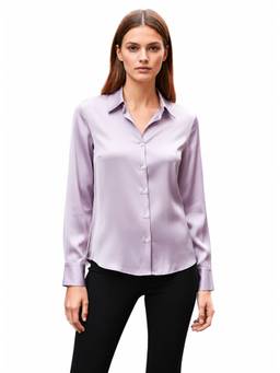 AM SWAN - Women's Premium Regular Fit Solid Satin Lavender Shirt