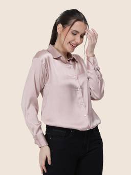 AM SWAN - Women's Premium Regular Fit Solid Satin Rose Gold Shirt