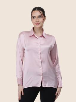 AM SWAN - Women's Premium Regular Fit Solid Satin Pink Shirt