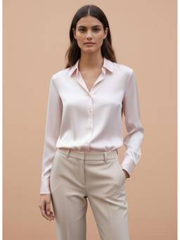 AM SWAN - Women's Premium Regular Fit Solid Satin Pink Shirt
