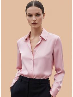 AM SWAN - Women's Premium Regular Fit Solid Satin Peach Shirt