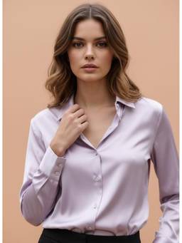 AM SWAN - Women's Premium Regular Fit Solid Satin Pink Shirt
