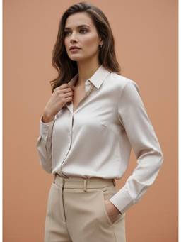 AM SWAN - Women's Premium Regular Fit Solid Satin Pink Shirt