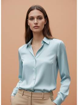 AM SWAN - Women's Premium Regular Fit Solid Satin Aqua Shirt