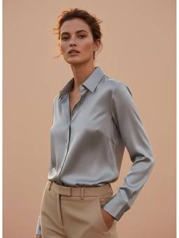 AM SWAN - Women's Premium Regular Fit Solid Satin Grey Shirt