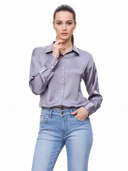 AM SWAN - Women's Premium Regular Fit Solid Satin Grey Shirt