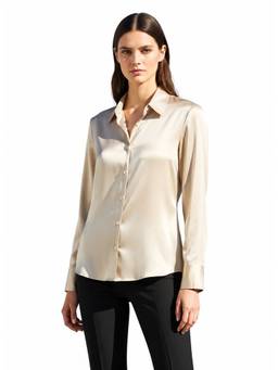 AM SWAN - Women's Premium Regular Fit Solid Satin Beige Shirt