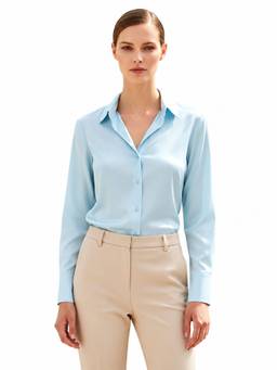 AM SWAN - Women's Premium Regular Fit Solid Satin Blue Shirt