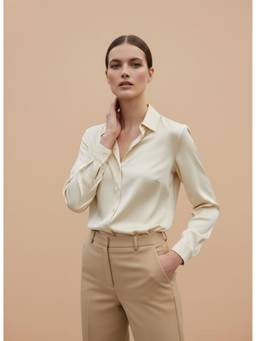 AM SWAN - Women's Premium Regular Fit Solid Satin Cream Shirt