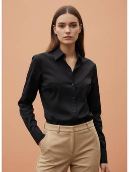AM SWAN - Women's Premium Regular Fit Solid Satin Black Shirt