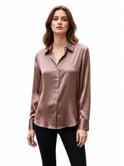 AM SWAN - Women's Premium Regular Fit Solid Satin Brown Shirt