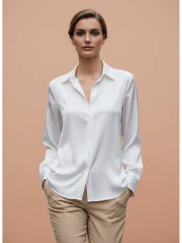 AM SWAN - Women's Premium White Regular Fit Solid Satin Shirt