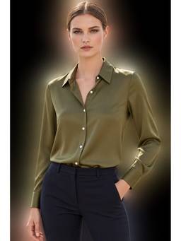 AM SWAN - Women's Premium Bronze Regular Fit Solid Satin Shirt