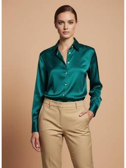 AM SWAN - Women's Premium Blue Regular Fit Solid Satin Shirt