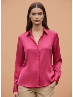 AM SWAN - Women's Premium Magenta Regular Fit Solid Satin Shirt