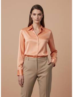 AM SWAN - Women's Premium Crimson Orange Regular Fit Solid Satin Shirt