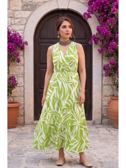 PIMU - V-Neck Green Maxi Dress