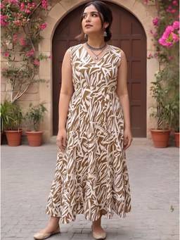 PIMU - V-Neck Brown Maxi Dress