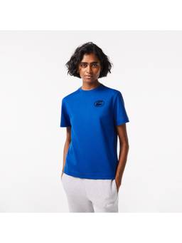 Lacoste - Women's Loose Fit Organic Cotton Blue T-shirt
