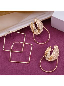 Yellow Chimes - Set of 2 Pairs Gold -toned Contemporary Style Geometric Drop Earrings