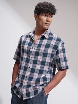 HIGHLANDER - Men Teal Checks Casual Shirt