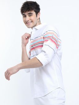 HIGHLANDER - Men White Stripes Casual Shirt