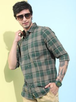 HIGHLANDER - Men Green Checks Casual Shirt
