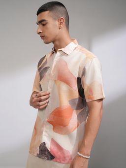 HIGHLANDER - Men Cream Printed Casual Shirt